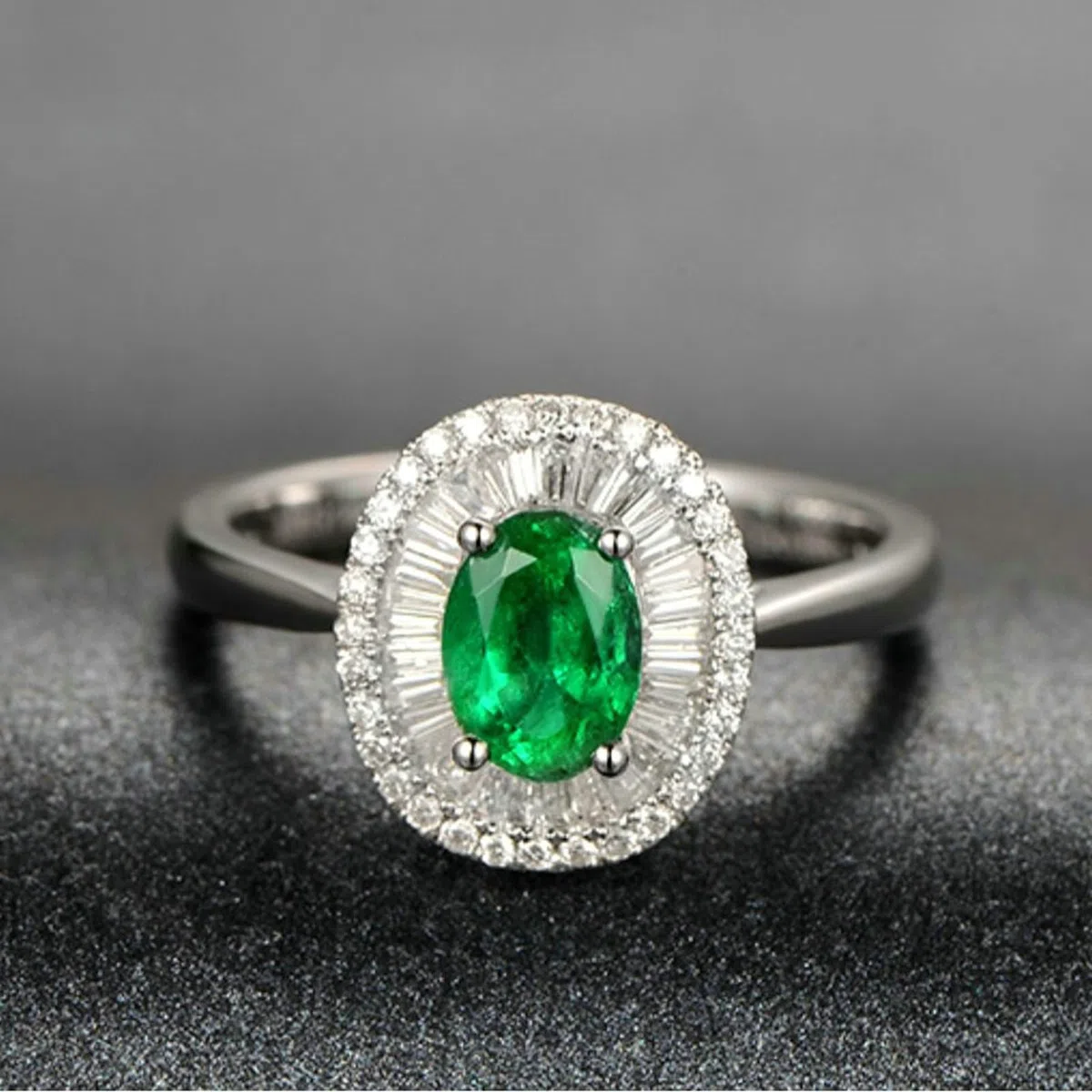 Anillo de boda de oro blanco real de 18 quilates y 14 quilates de 9 quilates para mujer, anillo de compromiso tamaño H 1/2-V 1/2 flores con esmeralda y moissanita de 1 quilate