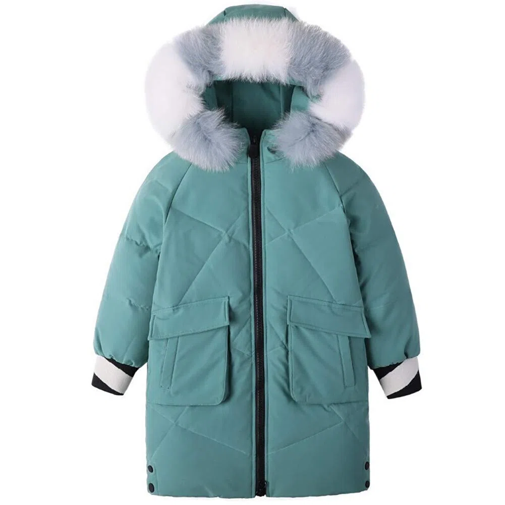 para Niños Chaqueta De Plumas Longitud Media Muchachas Pato Abajo Abrigo De Invierno Capucha De Piel Acolchado Espesar Térmico Desgastar Rosa/Beige/Negro/Amarillo/Verde para 5-12 Años