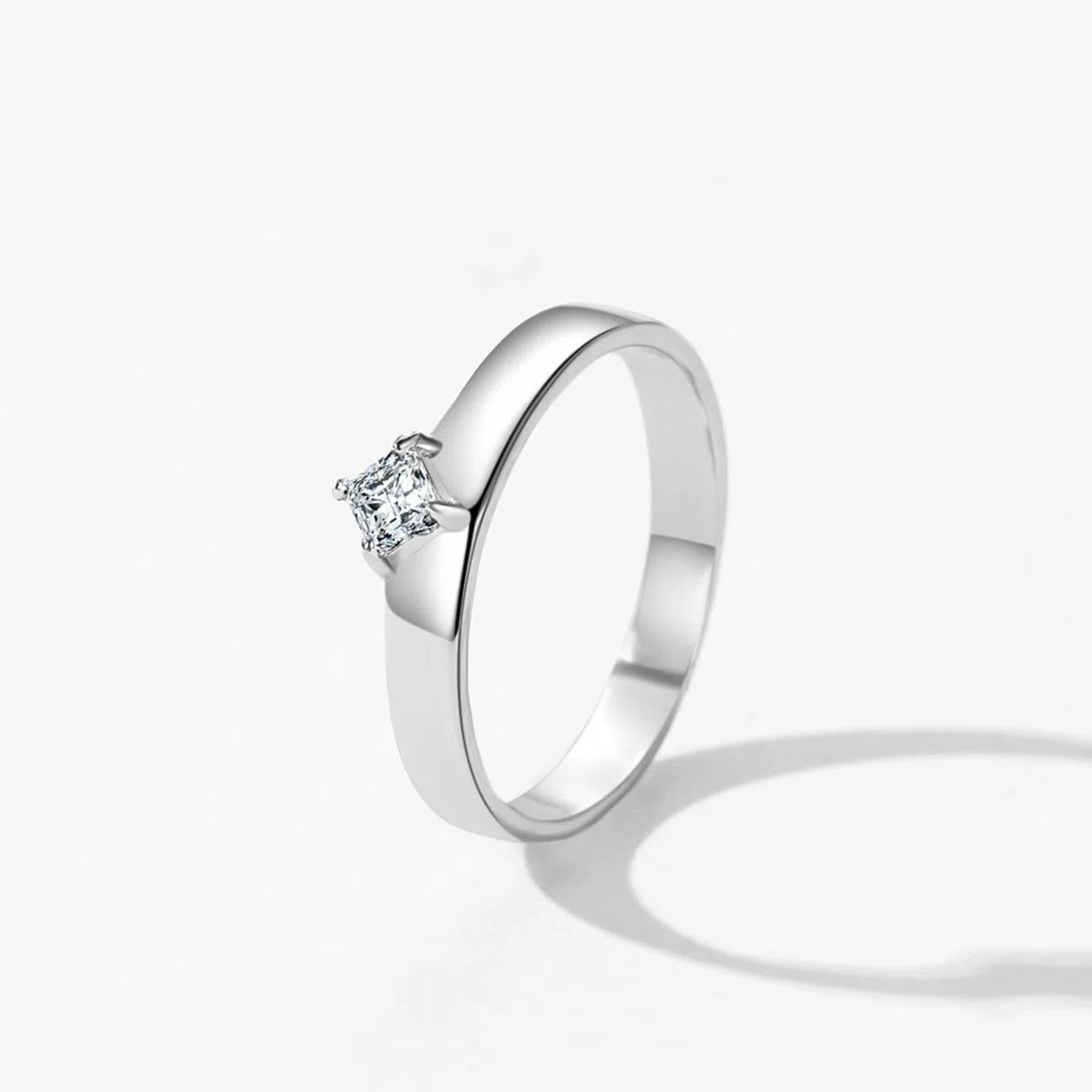 Anillo de compromiso de oro blanco de 9 quilates, para mujer, 3,5 mm, diamante de laboratorio, color blanco, 0,25 ct, sin piedras preciosas