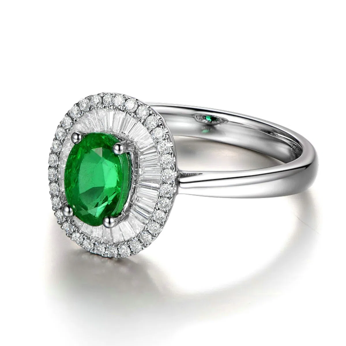 Anillo de boda de oro blanco real de 18 quilates y 14 quilates de 9 quilates para mujer, anillo de compromiso tamaño H 1/2-V 1/2 flores con esmeralda y moissanita de 1 quilate